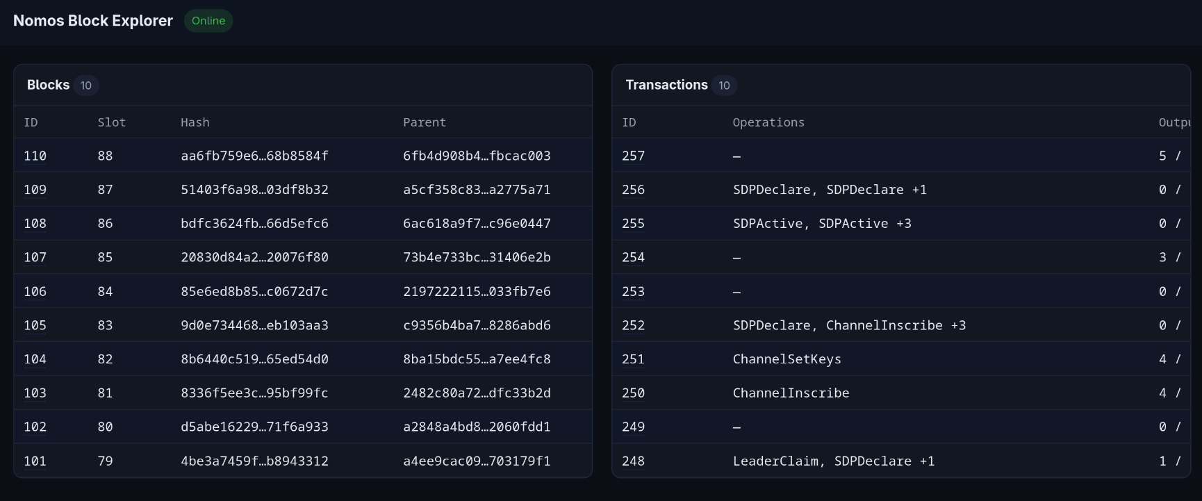 Nomos Block Explorer Screenshot